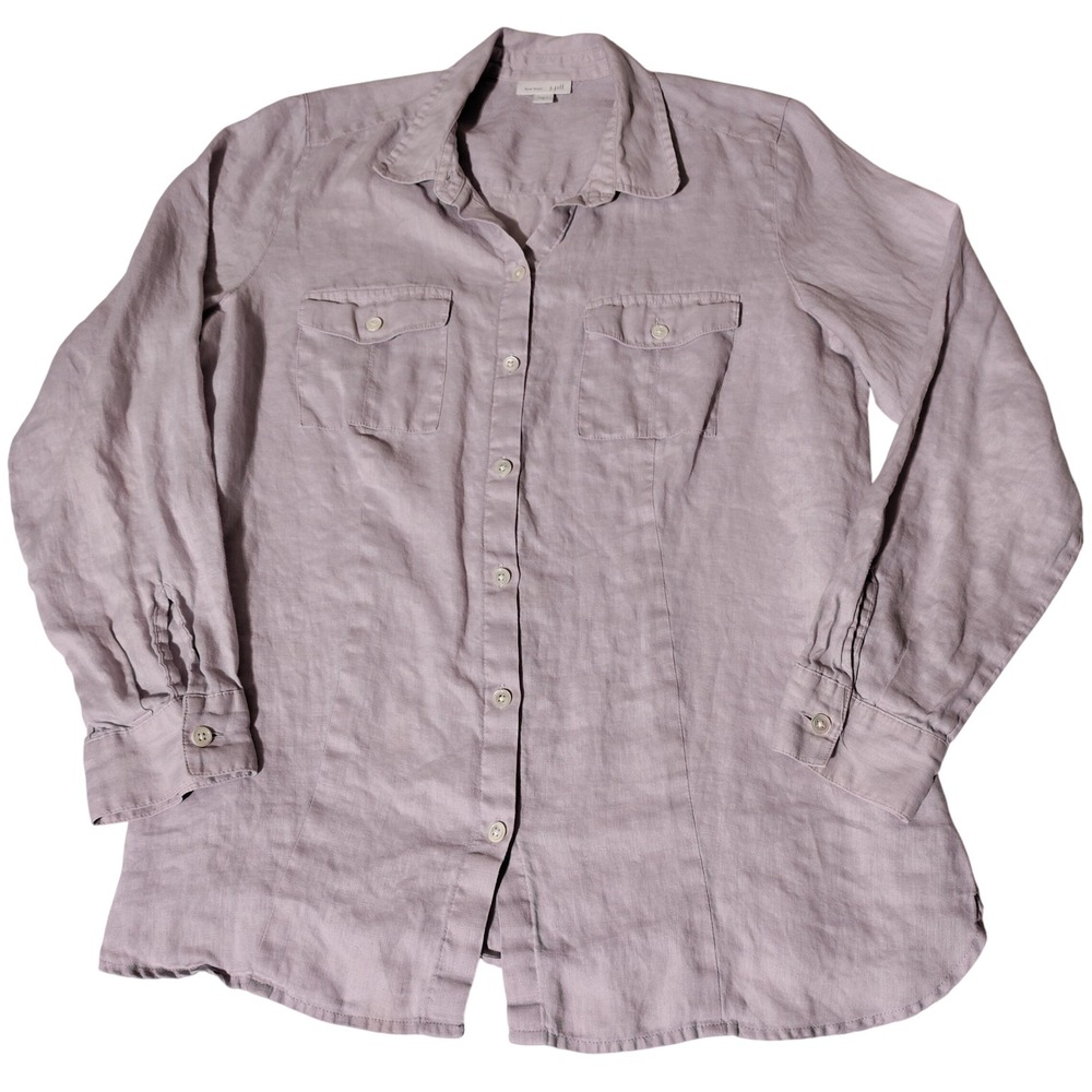 J. Jill Love Linen Lavender Purple Button Down Shirt Long Sleeve Size M